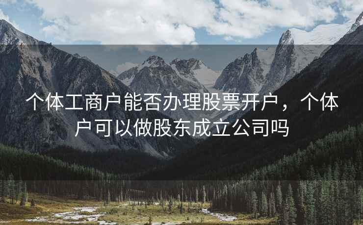 个体工商户能否办理股票开户，个体户可以做股东成立公司吗  第2张